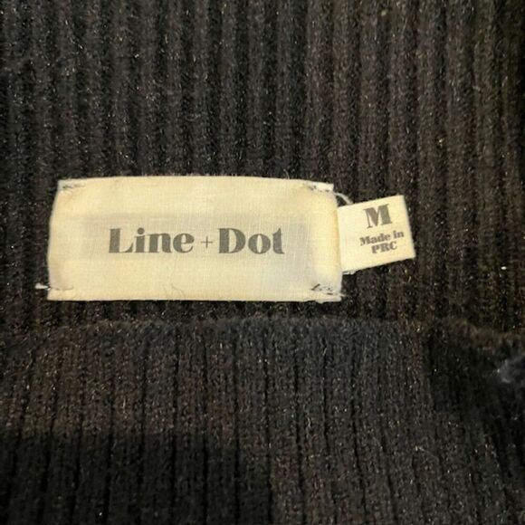 Line + Dot Wide High Neck Puff Sleeve Ribbed Knit Sweater Black Size Medium - Picture 5 of 7